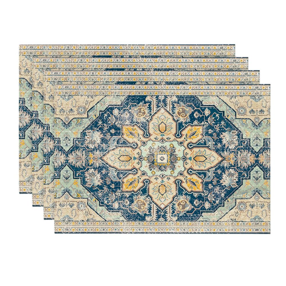 Artoid Mode Boho Bohemia Style Sliver Placemats Set of 4, 12x18 Inch Country Rustic Farmhouse Magical Fall Table Mats for Party Kitchen Dining Decoration