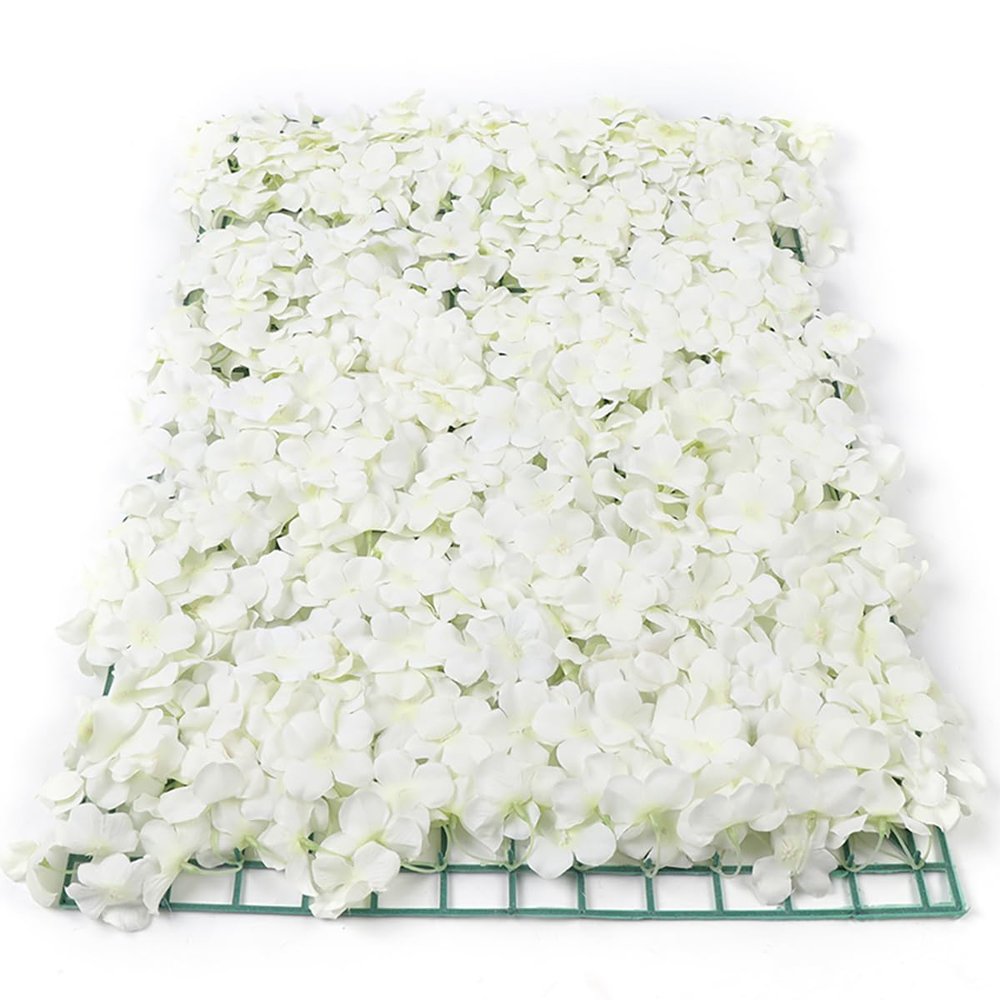 20 Pack Flower Wall Panels 16 x 24 inch White Floral Mat 3D Fake Hydrangea Wall Decorative Faux Flower Wall Mat Silk Faux Flowers Backdrop for Photo Background Home Wedding Party
