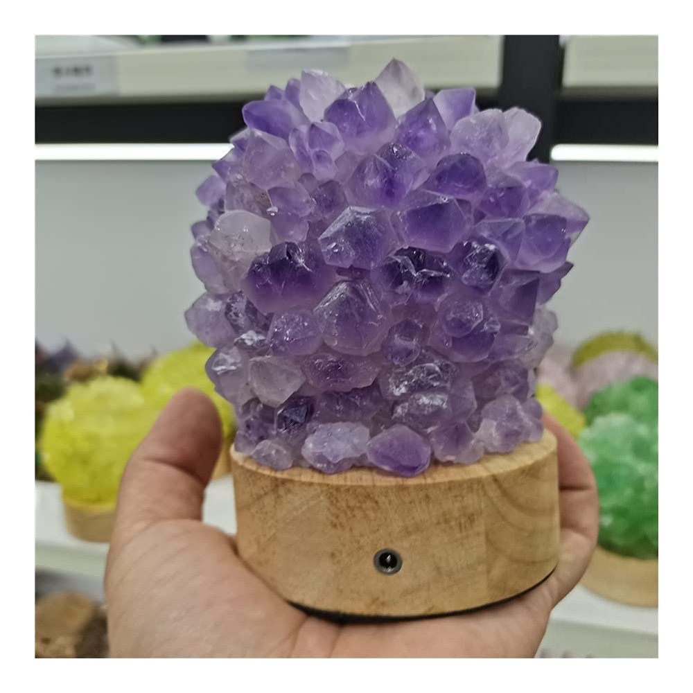 GEBSKI Natural Amethyst Quartz Crystal Gemstone Table Lamp MeditationCrystal Cluster Specimen Home Decor Night Light Gift (Color : Aventurine Quartz)