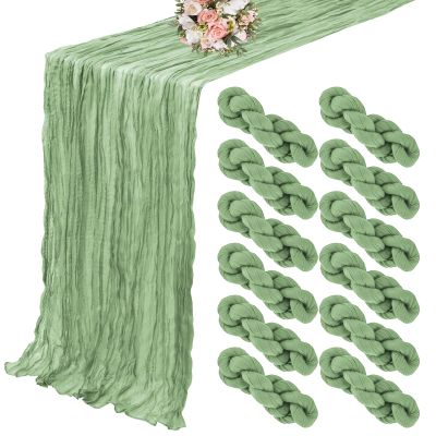 12 Pack Cheesecloth Table Runner 20 x 120 inch Cheese Cloth Table Runner Bulk,Romantic Boho Sheer Gauze Fabric Table Runners for Wedding Reception,Party,Bridal Shower Table Decor(Sage Green)