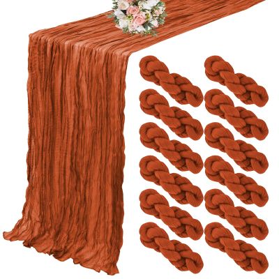 12 Pack Cheesecloth Table Runner 20 x 120 inch Cheese Cloth Table Runner Bulk,Romantic Boho Sheer Gauze Fabric Table Runners for Wedding Reception,Party,Bridal Shower Table Decor(Terracotta)