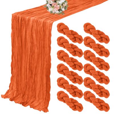 12 Pack Cheesecloth Table Runner 20 x 120 inch Cheese Cloth Table Runner Bulk,Romantic Boho Sheer Gauze Fabric Table Runners for Wedding Reception,Party,Bridal Shower Table Decor(Orange)