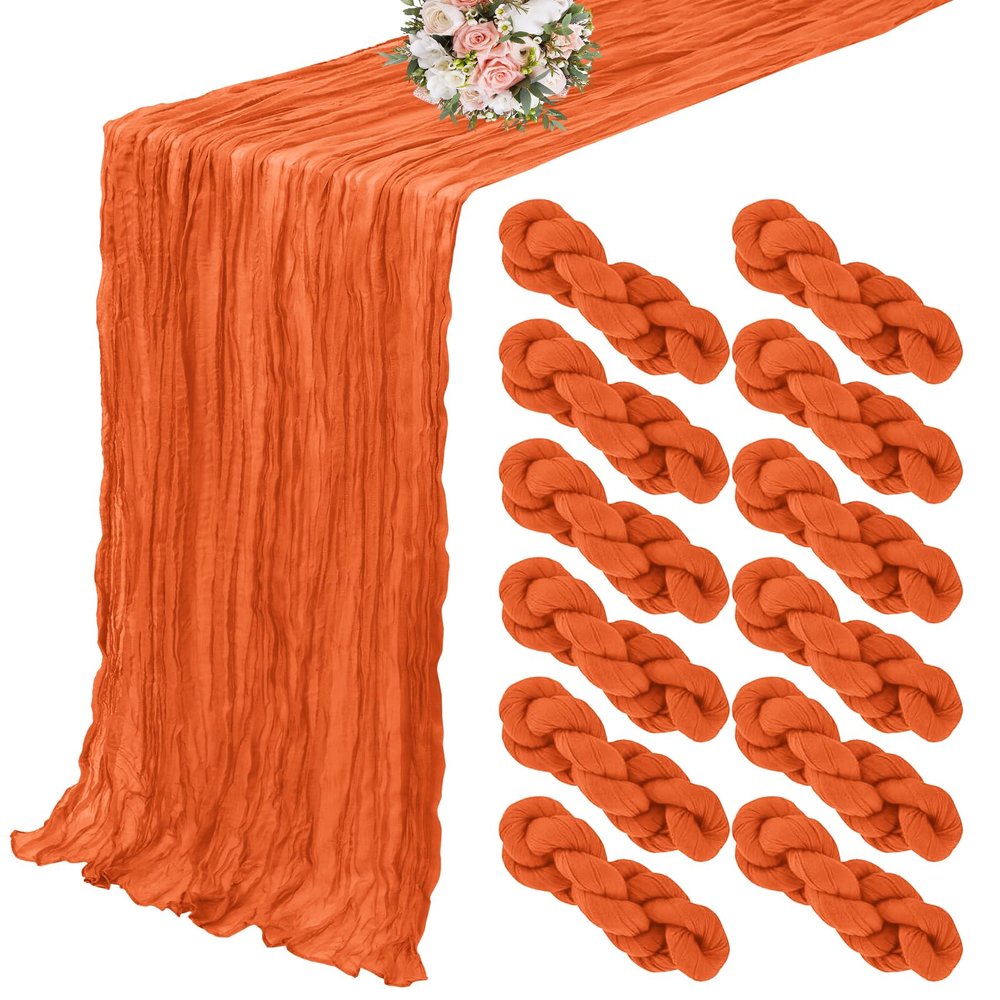 12 Pack Cheesecloth Table Runner 20 x 120 inch Cheese Cloth Table Runner Bulk,Romantic Boho Sheer Gauze Fabric Table Runners for Wedding Reception,Party,Bridal Shower Table Decor(Orange)
