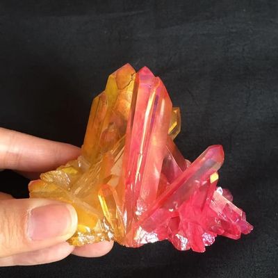 AAKOMA Natural Stone Aura Crystal Cluster Natural Titanium Coating Quartz vug red and Yellow Plating Stone Flower Crystals Home Decor