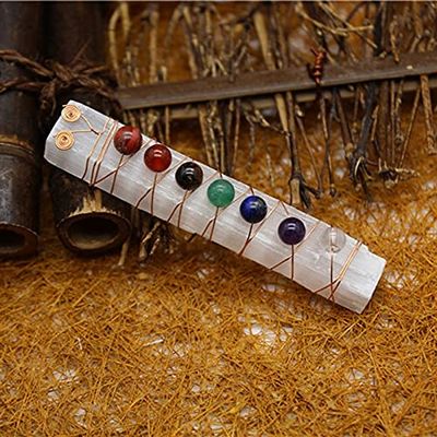 AAKOMA Stone Natural Selenite Stone Crystal Quartz Stick Cleansing Wand Plaster Rose Gold Winding Personality Ornaments
