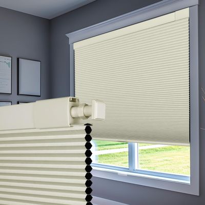 Boolegon No Drill Blinds for Windows Blackout Cellular Shades Cordless No Tools Honeycomb Blinds Pull Down Easy Install for Home and Office, Beige, 60" W x 64" H