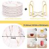 9 Pieces Ceramic Drink Coasters with Holder, Billbotk Absorbent Drink Coasters for Coffee Table, Marble Style Coasters Wooden Table, Suitable for Kinds of Cups, 4 Inches view 3