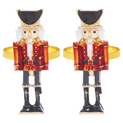 BESTonZON 2pcs Christmas Nutcracker Napkin Rings, Christmas Napkin Rings Cute Metal Xmas Nutcracker Napkin Holder Buckle for Dinner Party Table Decoration