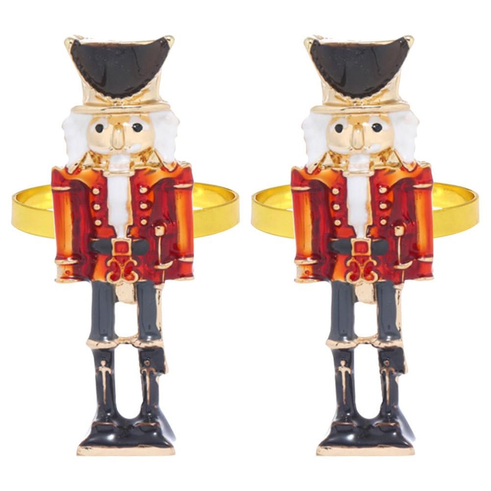 BESTonZON 2pcs Christmas Nutcracker Napkin Rings, Christmas Napkin Rings Cute Metal Xmas Nutcracker Napkin Holder Buckle for Dinner Party Table Decoration