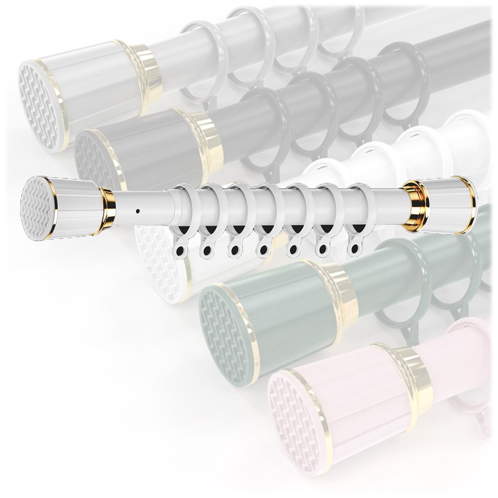 Shower Curtain Rod With 10 Curtain Ring,45-75 Inch Adjustable Shower Rod Tension,Spring Curtain Tension Rod,Premium Stainless Steel,Anti-Slip,No Drilling,for Bathroom ( Color : White , Size : 45-75inc