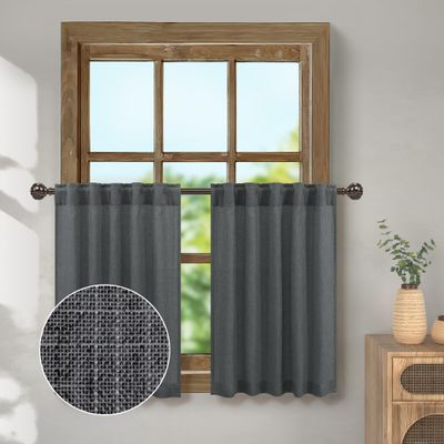30 Inch Length Curtains Tiers for Bathroom Window Back Tab Pocket Cafe Short Semi Sheer Dark Grey Valance Curtain for Bedroom Small Coverings Kitchen Window Curtains Over Sink 30x30 Long Charcoal Grey