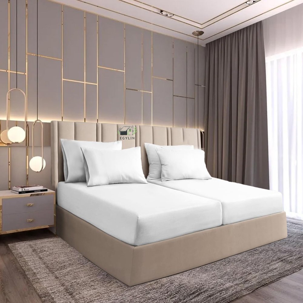 EGYLIN 5 Pieces Split King Sheets Sets for Adjustable beds 800 TC Egyptian Cotton Bed Sheet Fits Upto 15 Inch Deep Pocket 1 Flat Sheet 1 Fitted Sheet and 2 Pillowcase (White)