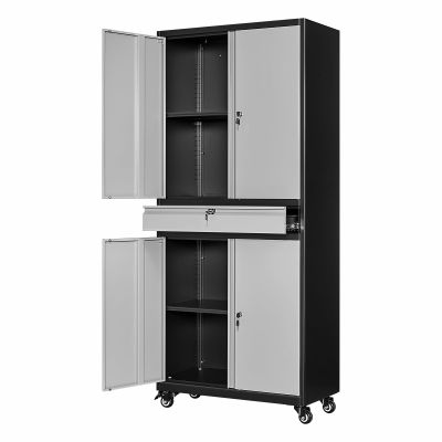 AFAIF Metal Storage Cabinet with Wheels, 73" Tall Garage Rolling Storage Cabinets with Doors and Shelves, Lockable Tool Caninet Steel Locking Cabnets for Home Office, Garage, Pantry