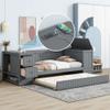 Linique Twin Size Daybed with Storage Arms,Twin Size Trundle and Charging Station,Wooden Daybed Frame with 2 Drawer in The Storage Arms,Gray view 1