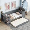 Linique Twin Size Daybed with Storage Arms,Twin Size Trundle and Charging Station,Wooden Daybed Frame with 2 Drawer in The Storage Arms,Gray view 3