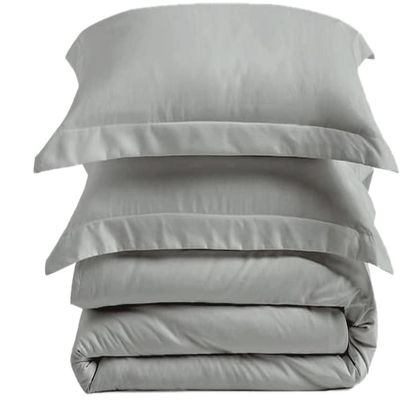 Bed-Bucket Duvet Cover King Zipper Closure Cotton 1000 Thread Count 3 Piece Duvet Cover Set, 100% Long Staple Egyptian Cotton Quilt - (Oversized King Plus, Silver Grey)