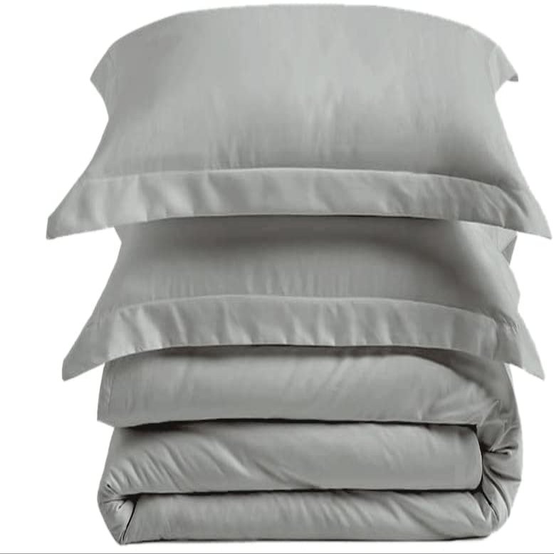 Bed-Bucket Duvet Cover King Zipper Closure Cotton 1000 Thread Count 3 Piece Duvet Cover Set, 100% Long Staple Egyptian Cotton Quilt - (Oversized King Plus, Silver Grey)
