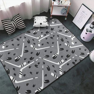 Runner Rugs 2x4ft, Grey Hockey Kids Crawling Carpet, Sports Athletics Enthusiasts Large Bedroom Floor Mats, Non-Slip Large Area Easy to Clean for Kids Boys Girls Living Room Game Room