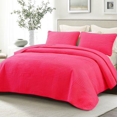 Whale Flotilla Ultra Soft Queen Quilt Bedding Set, Lightweight Microfiber Hot Pink Quilts Bedspreads Full Size, 3 Piece Ultrasonic Geometric Coverlet Bed Cover for All Seasons