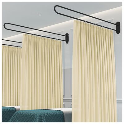 2 Pcs Massage Parlors Bed Privacy Partition Curtain 6.5 7.5 ft Long Rails, Space Area Separator Wall Divider Screen for Hospitals Salon Spa Covered Patio, DIY Changing Room ( Color : Black Pole+Beige