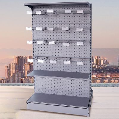 165 195 cm Steel Food Shelf Organizer, Multi-purpose Supermarket Storage Shelves with 4 Row Hooks, Organize Snacks Drinks Dry Goods and Kitchen Accessories, Retail Shop Shelving Unit Stand (Size : (7