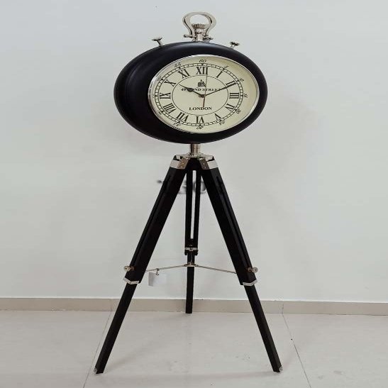 THOR INSTRUMENTS Nautical Marine London Clock Wooden Street Time Clock Silver Black Adjustable Tripod Stand Home Decor Gift