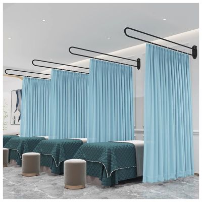 4 Pack Beauty-Parlour Privacy Curtain Room Divider Screen - Wall Mount Metal Rails & 6.5ft Tall Drape, Massage Store Separator Hospitals Beds Partition, 200 230cm Length ( Color : Black Pole+blue Curt