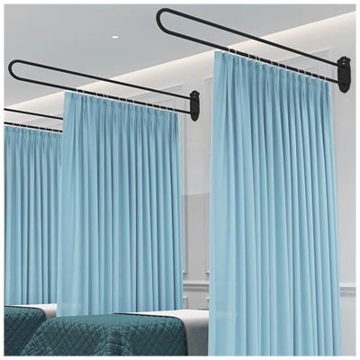 2 Pcs Massage Parlors Bed Privacy Partition Curtain 6.5 7.5 ft Long Rails, Space Area Separator Wall Divider Screen for Hospitals Salon Spa Covered Patio, DIY Changing Room ( Color : Black Pole+blue C