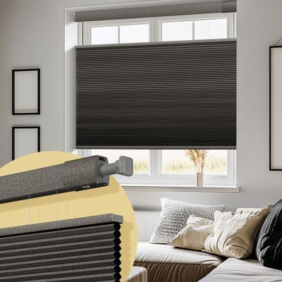 HOTSOON No Drill No Tools Cellular Shades Linen Texture Wrapped Top Down Bottom Up Cordless Honeycomb Blinds Blackout Shades for Bedroom Living Room Windows Blinds, Gray, 61" W x 40" H