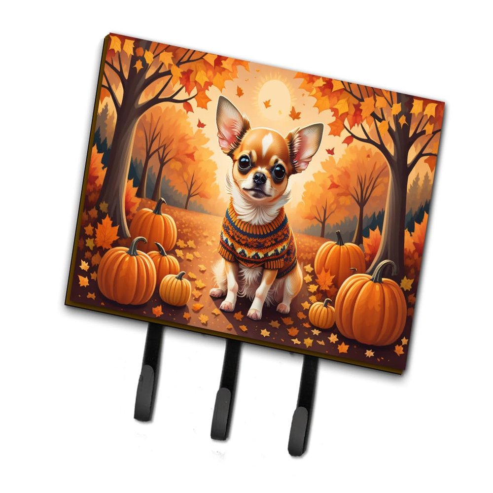 Caroline's Treasures Dogs Autumn Leaves Leash or Key Holder Triple Hook, Chihuahua