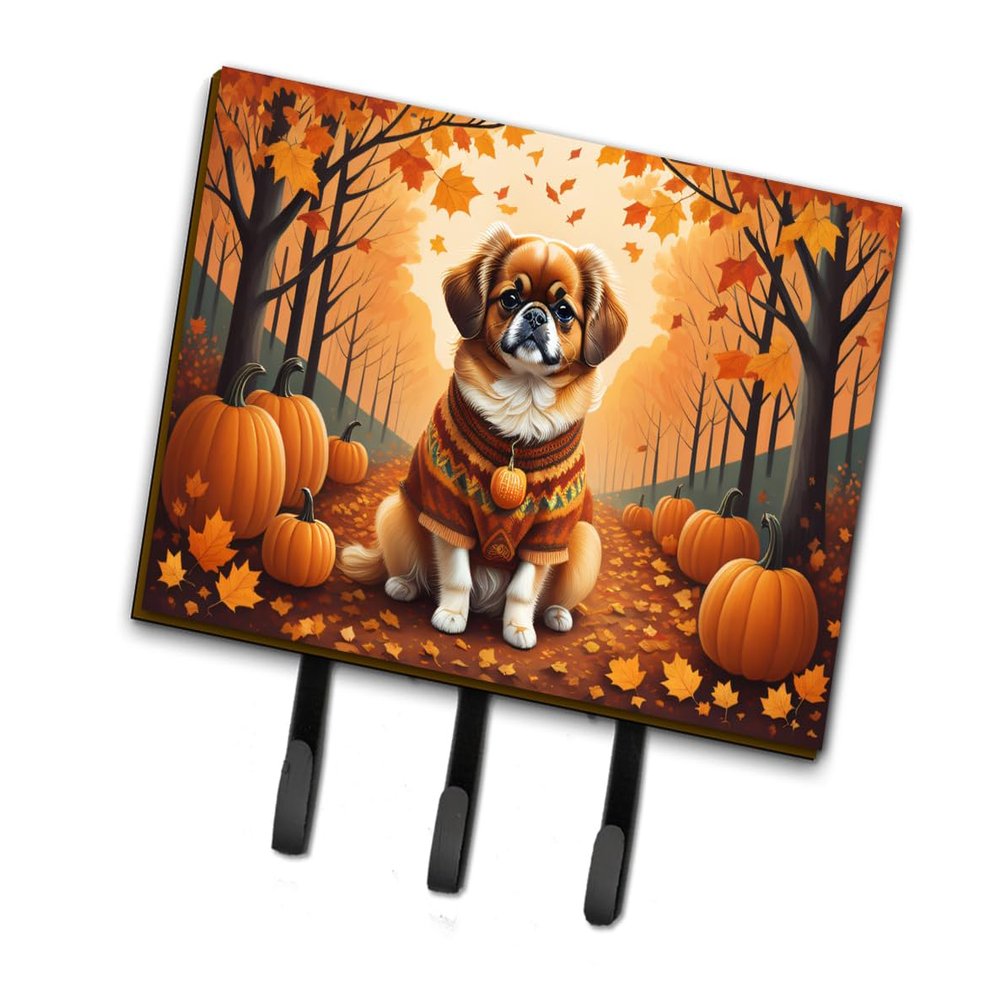 Caroline's Treasures Dogs Autumn Leaves Leash or Key Holder Triple Hook, Tibetan Spaniel