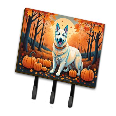 Caroline's Treasures Dogs Autumn Leaves Leash or Key Holder Triple Hook, German Shepherd White