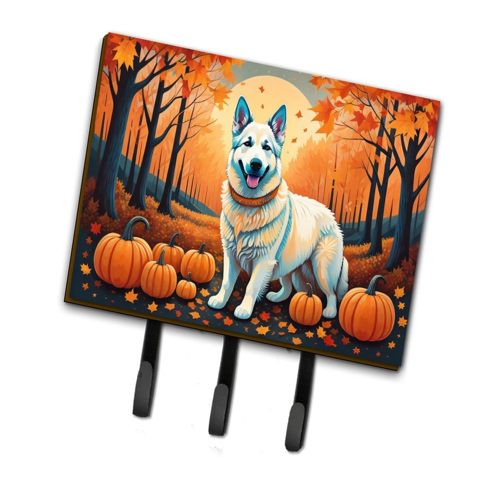 Caroline's Treasures Dogs Autumn Leaves Leash or Key Holder Triple Hook, German Shepherd White
