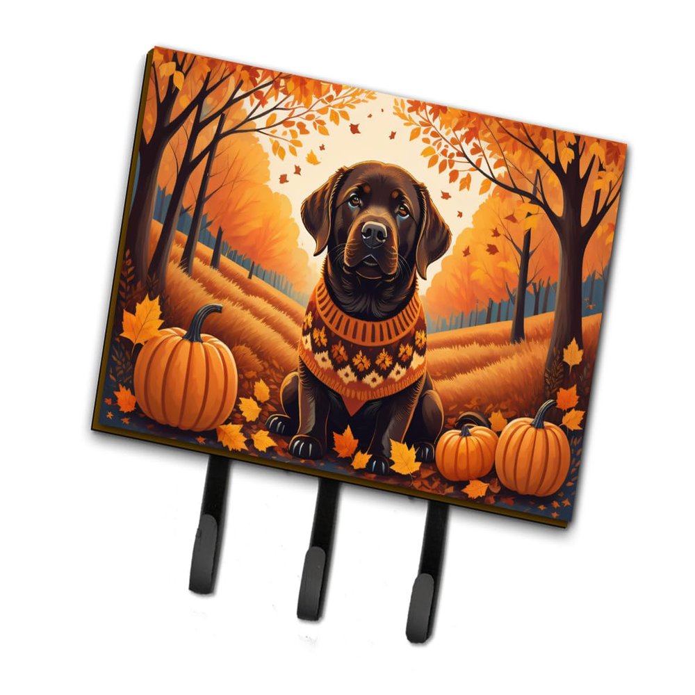 Caroline's Treasures Dogs Autumn Leaves Leash or Key Holder Triple Hook, Labrador Retriever Chocolate
