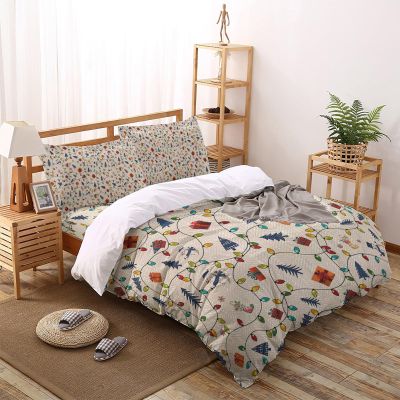 Christmas Tree Illumination Snowman Seamless Twin Duvet Cover Sets 4 Piece Ultra Soft Bed Quilt Cover Set for Kids/Teens/Women/Men,Vintage Linen Bedding Collection All Season Use