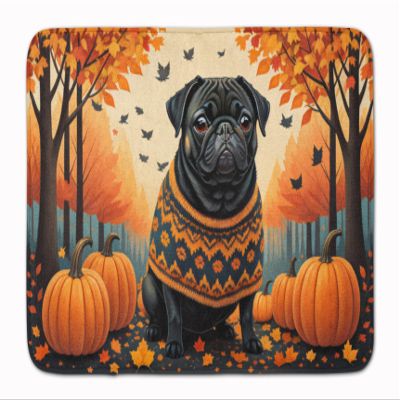Caroline's Treasures Black Pug Fall Memory Foam Kitchen Mat Machine Washable Anti-Fatigue Mat Cushion Comfort Bath Mat or Kitchen Rug