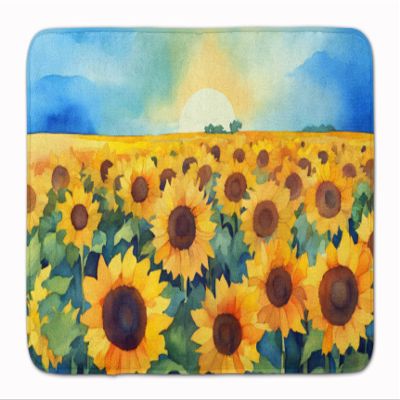 Caroline's Treasures Kansas Sunflowers in Watercolor Memory Foam Kitchen Mat Machine Washable Anti-Fatigue Mat Cushion Comfort Bath Mat or Kitchen Rug