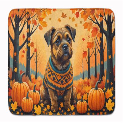 Caroline's Treasures Border Terrier Fall Memory Foam Kitchen Mat Machine Washable Anti-Fatigue Mat Cushion Comfort Bath Mat or Kitchen Rug