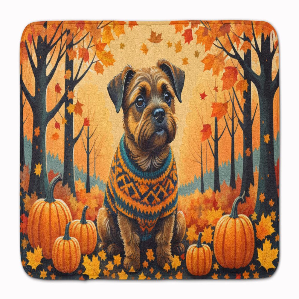 Caroline's Treasures Border Terrier Fall Memory Foam Kitchen Mat Machine Washable Anti-Fatigue Mat Cushion Comfort Bath Mat or Kitchen Rug