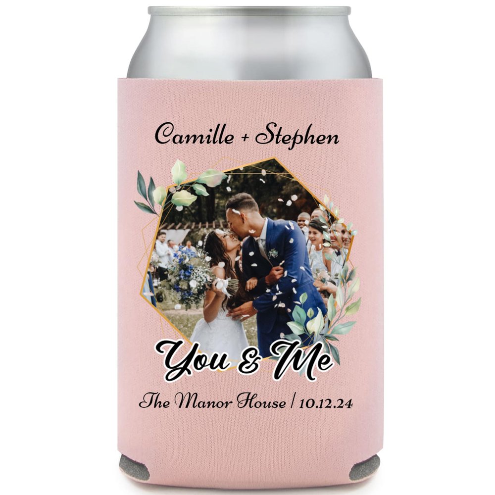 Personalized Photo You and Me Classic Wedding Full Color Can Coolers (Dusty Rose)