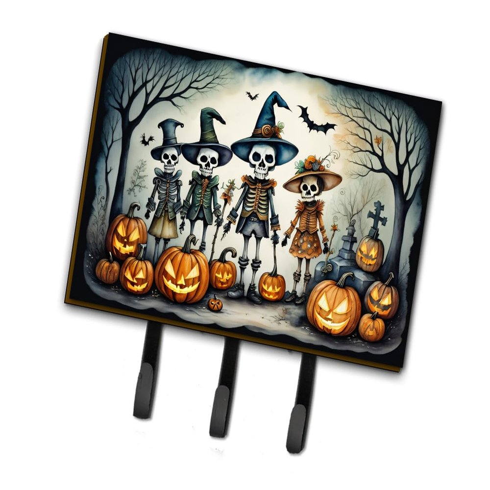 Caroline's Treasures Seasonal More Spooky Halloween Leash Holder Key, Triple Hook, Calacas Skeletons 2226