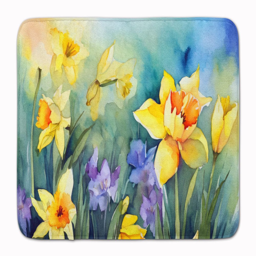 Caroline's Treasures Daffodils in Watercolor Memory Foam Kitchen Mat Machine Washable Anti-Fatigue Mat Cushion Comfort Bath Mat or Kitchen Rug