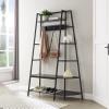KB Designs - Pewter Hall Tree with Storage Bench Entryway with Coat Rack, 5 Side Shelves, Hooks and Shoe Bench view 1