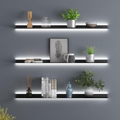 EMYJAY Wall Mounted Display Shelves, Light-Emitting Shelves Floating Shelves Wall Mounted Thickened Sheet for Better Stability and Bearing Capacity (Color : Black, Size : 60x15x6cm)