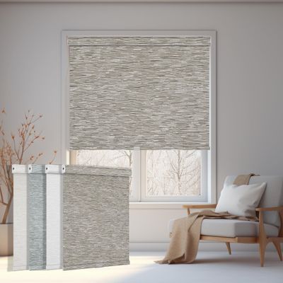 Boolegon Blackout Roller Window Shades Cordless Striped Jacquard Luxury Style Roller Blinds with Cassette Valance Thermal Insulated Roll Up Blinds for Windows, Door, Light Brown, 34" W x 76" H