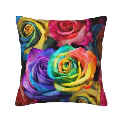 AdaNti Multicolored Roses Print Corduroy Throw Pillow Covers Soft Square Throw Pillow Case Home Decorations for Bed Sofa Living Room 16"x16"