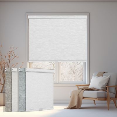 Boolegon Blackout Roller Window Shades Cordless Striped Jacquard Luxury Style Roller Blinds with Cassette Valance Thermal Insulated Roll Up Blinds for Windows, Door, White, 13" W x 88" H