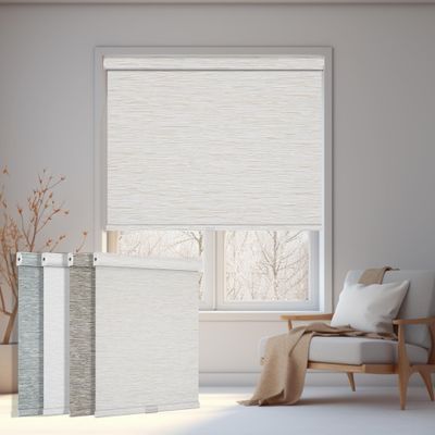 Boolegon Blackout Roller Window Shades Cordless Striped Jacquard Luxury Style Roller Blinds with Cassette Valance Thermal Insulated Roll Up Blinds for Windows, Door, Beige, 75" W x 36" H