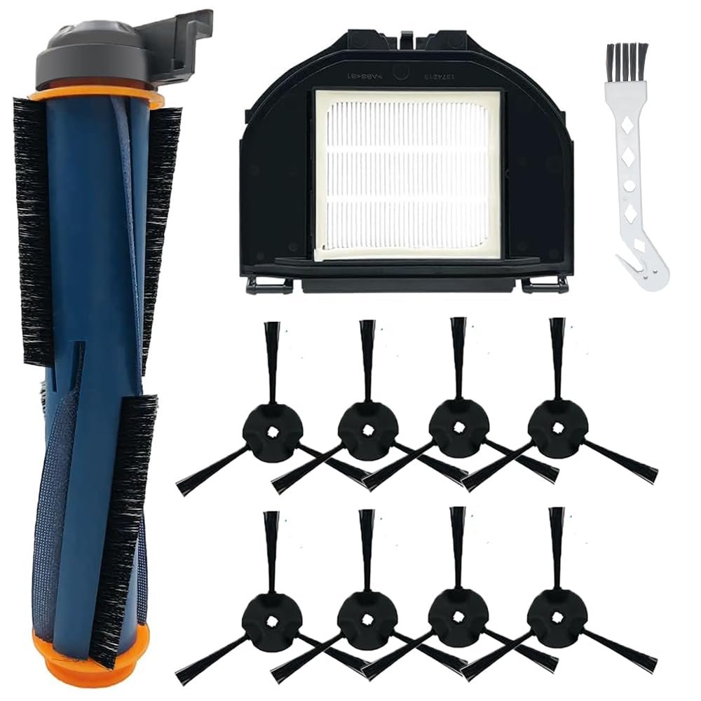 11Pcs Replacement Part Accessories Set for Shark RV2310 Vacuum Robot, 1 Main Brush 1 HEPA Filter 8 Side Brushes 1 Cleaning Brush