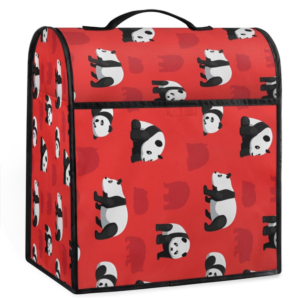 Cute Panda Red Mixer Cover Dustproof Animal Stand Mixer Covers Compatible with 6/7/8 Quart Kitchen Mixer, 4 Pockets for Mixer Accessories